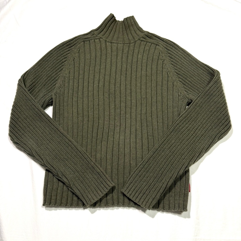 Abercrombie & Fitch Women’s Olive Green Turtleneck Cotton Sweater Y2K Size L 90S